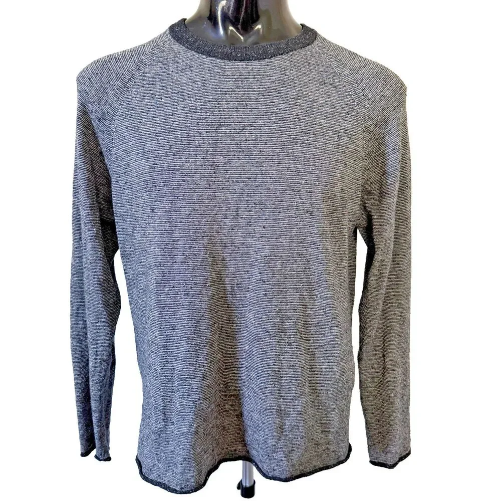 Billy Reid Neppy Crewneck Sweater Men's Large Gray Micro Stripe Raglan Pullover